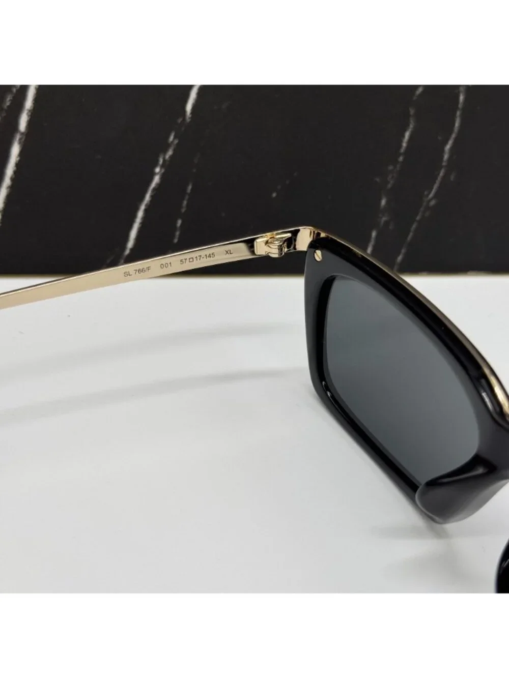 NWT Saint Laurent SL766/F 001 Black Gold Unisex Sunglasses Authentic